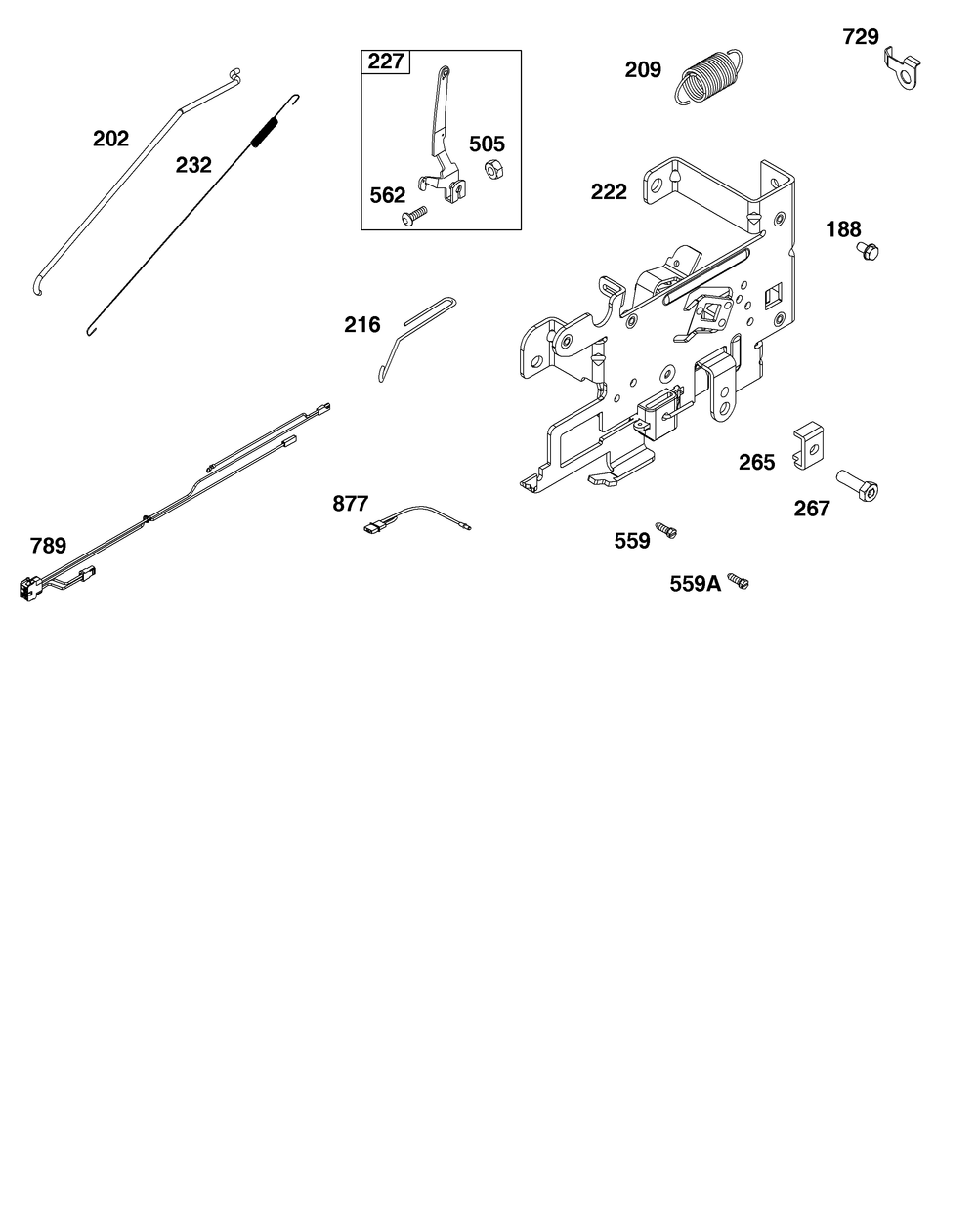 Controls Group Diagram and Parts List for 33S877-0033-B5 200000 - 399999 Briggs and Stratton Engine